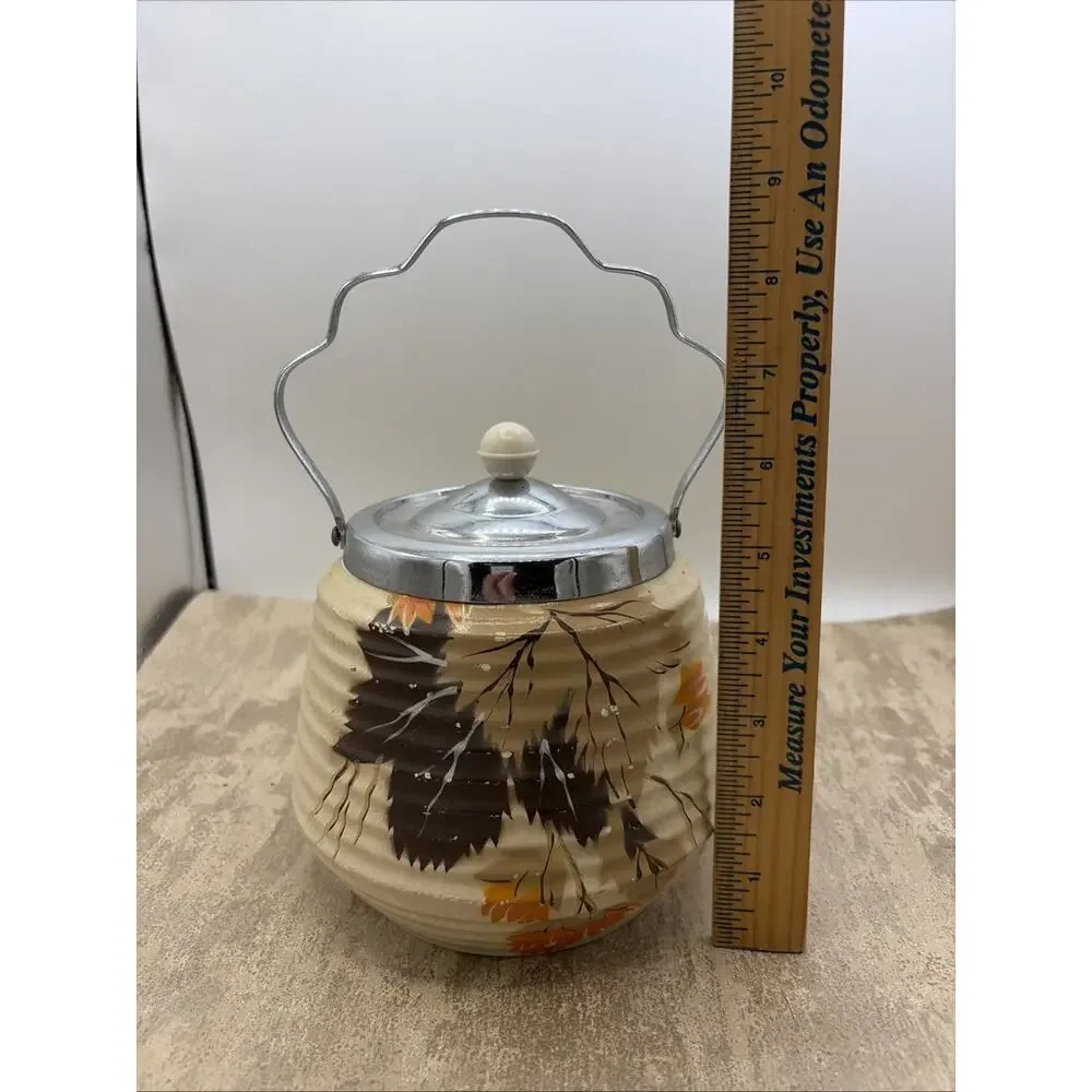 Vintage, Brentleigh Ware Bramley Pottery Biscuit Barrel Chrome Lid and Handle